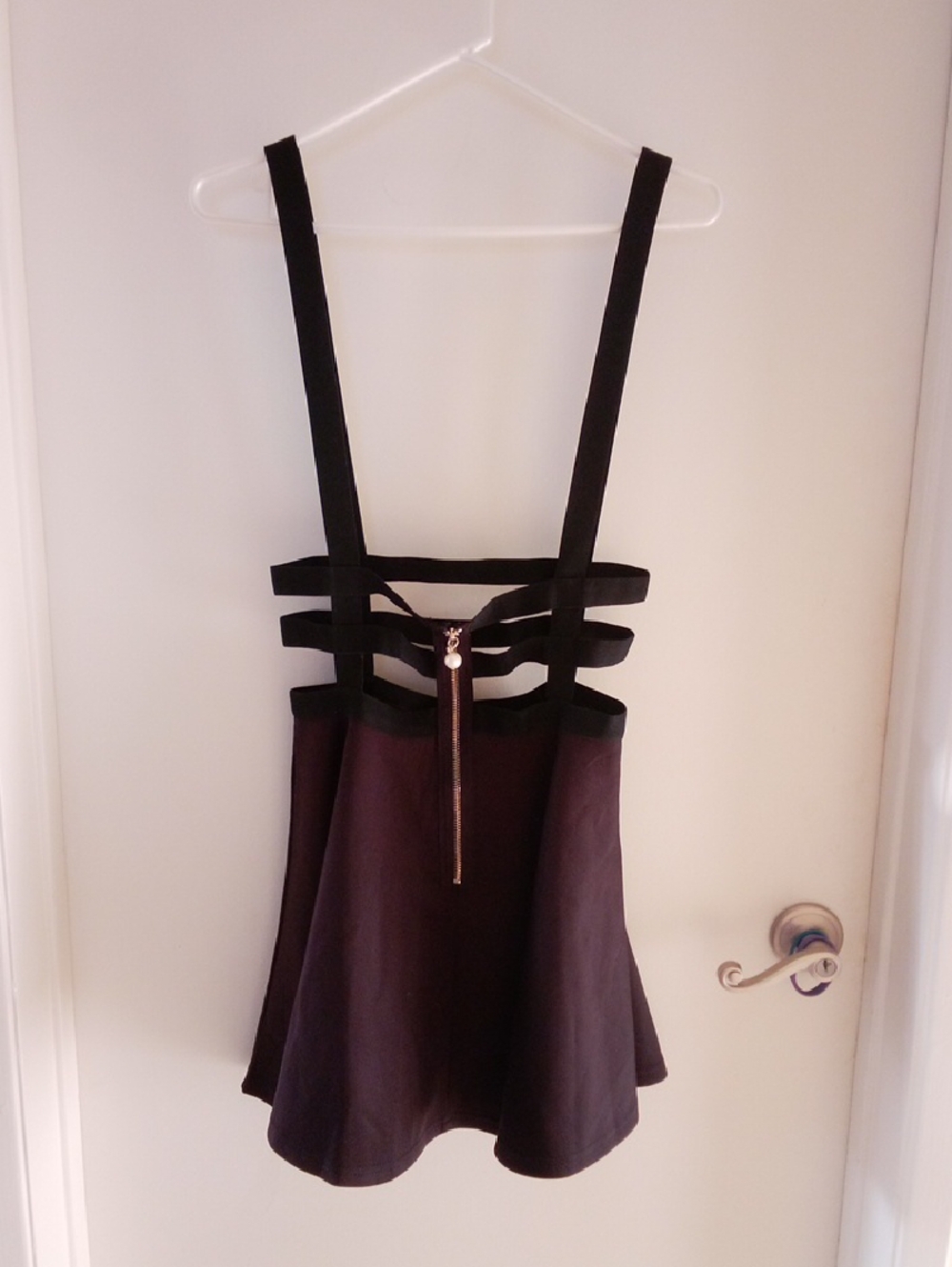 Urban CoCo  Black Suspenderd Style Dress with Front Pearl-like Zipper Detail